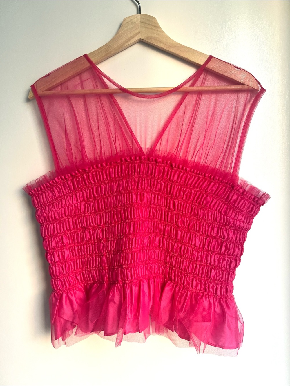 MOLLY GODDARD Hot Pink Sheer Ruched Sleeveless Camisole